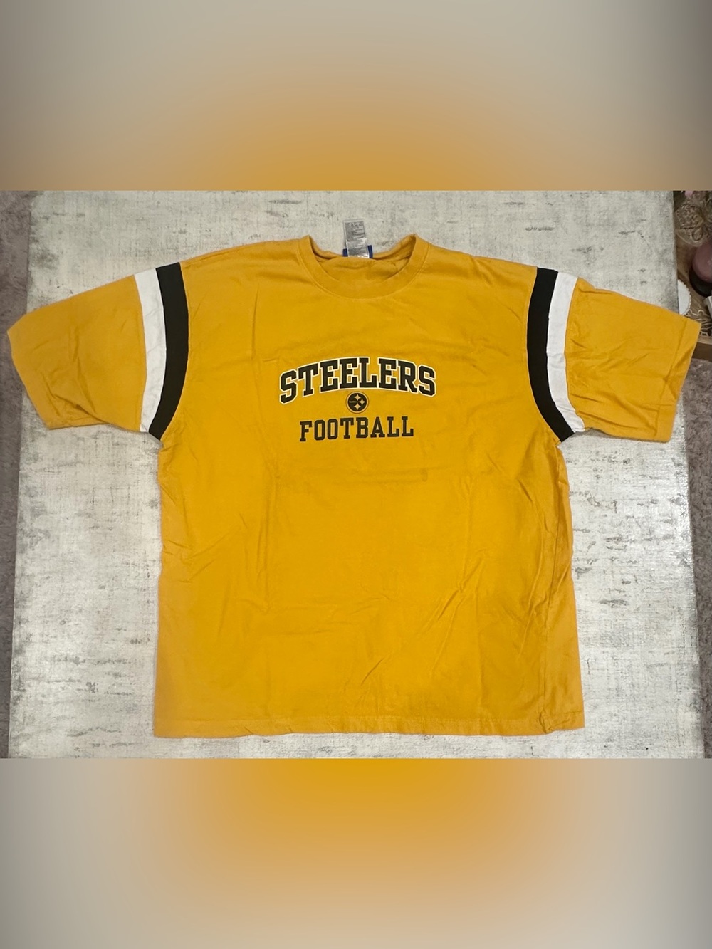 Pittsburgh Steelers NFL Graphic Shirt | Yellow Sleeve Stripe Football Tee
